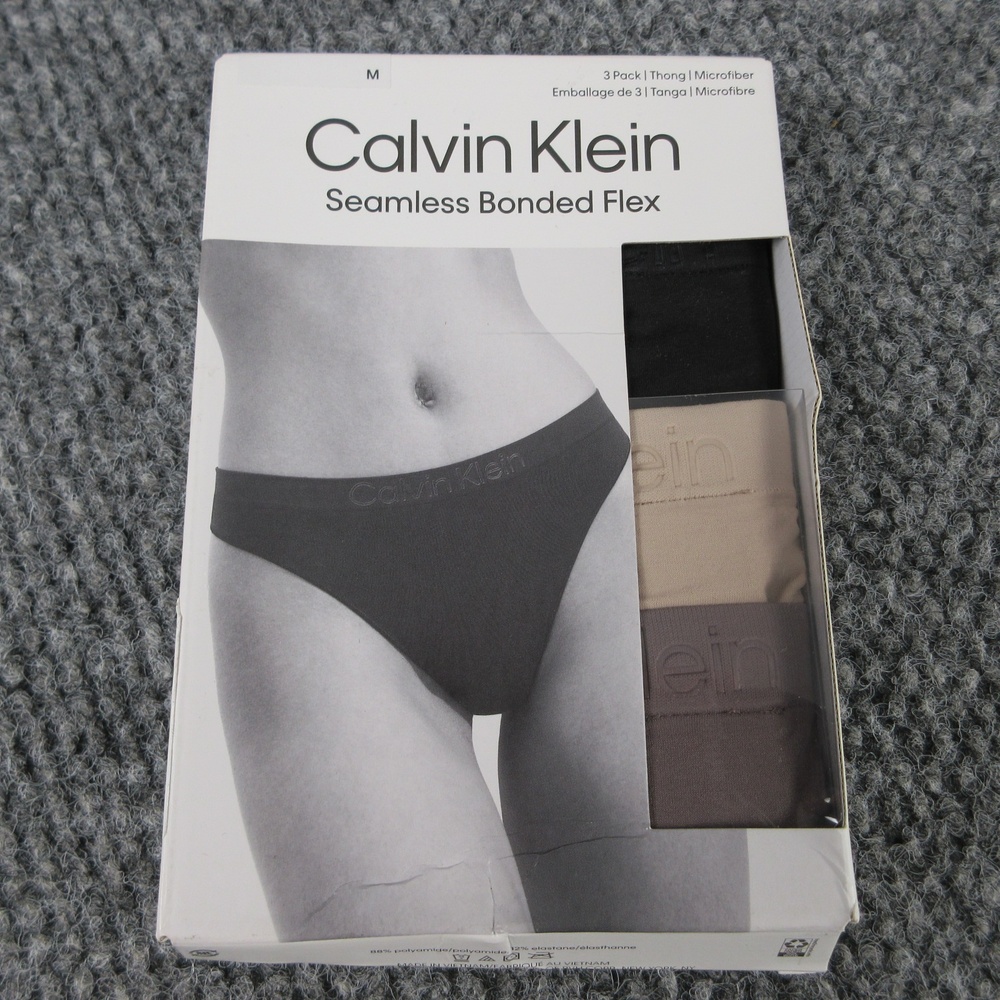 Calvin Klein Panties Womens M Black Thong Seamless Bonded Flex 3 Pack NWT